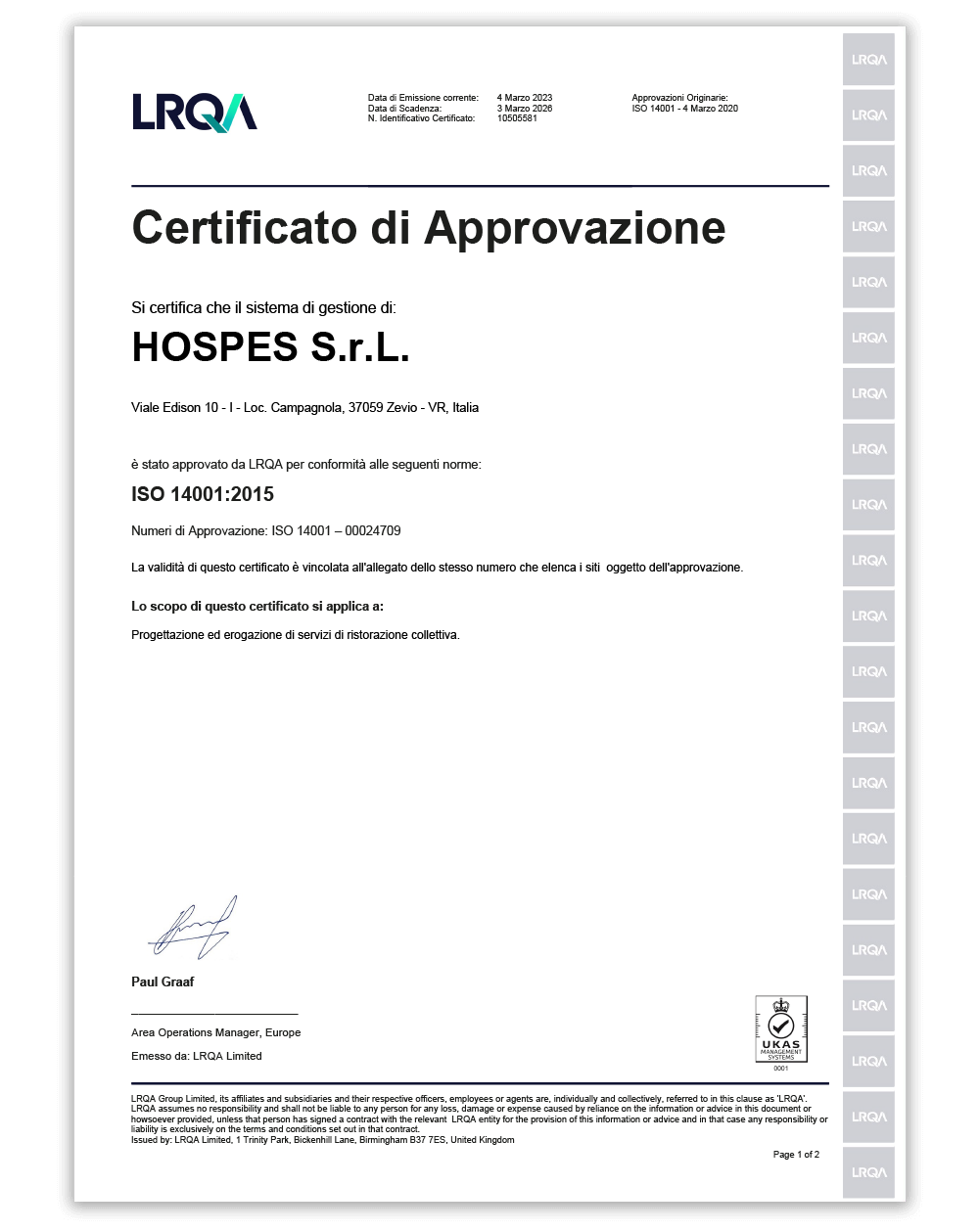 Certificato Approvazione