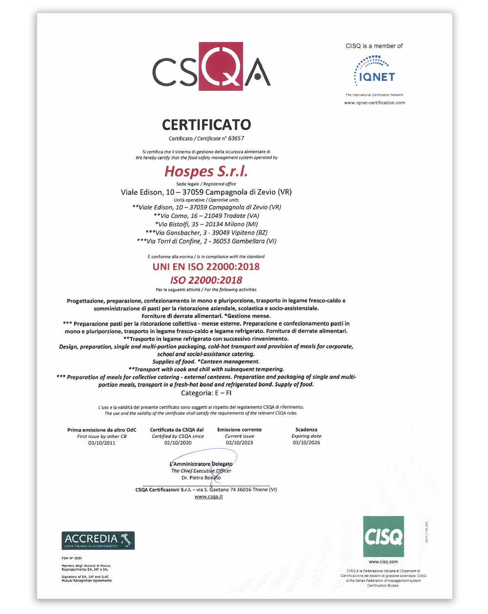 Csqa Certificato